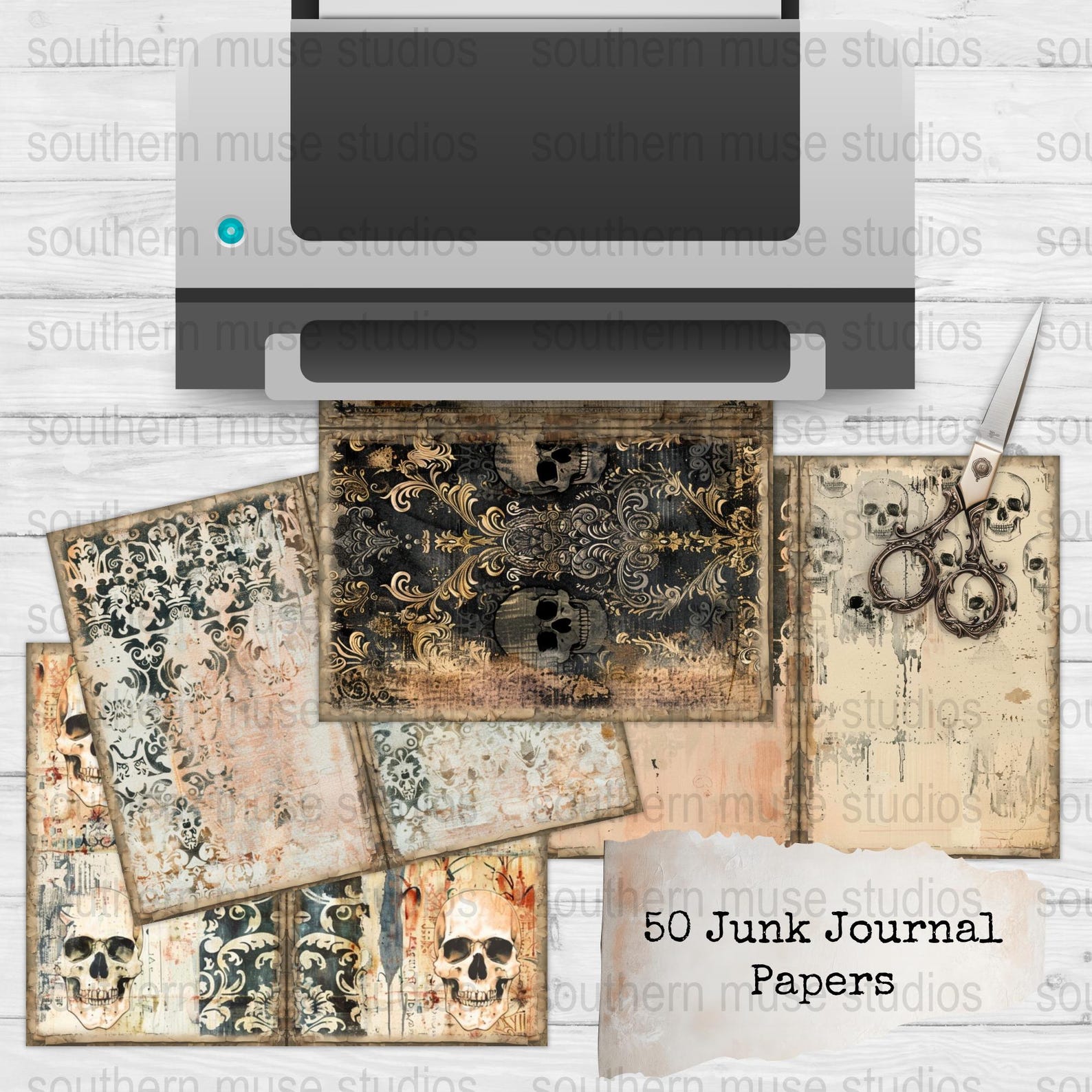 Gothic Skull Junk Journal Paper, Digital, 50 Instant Download Pdfs ...
