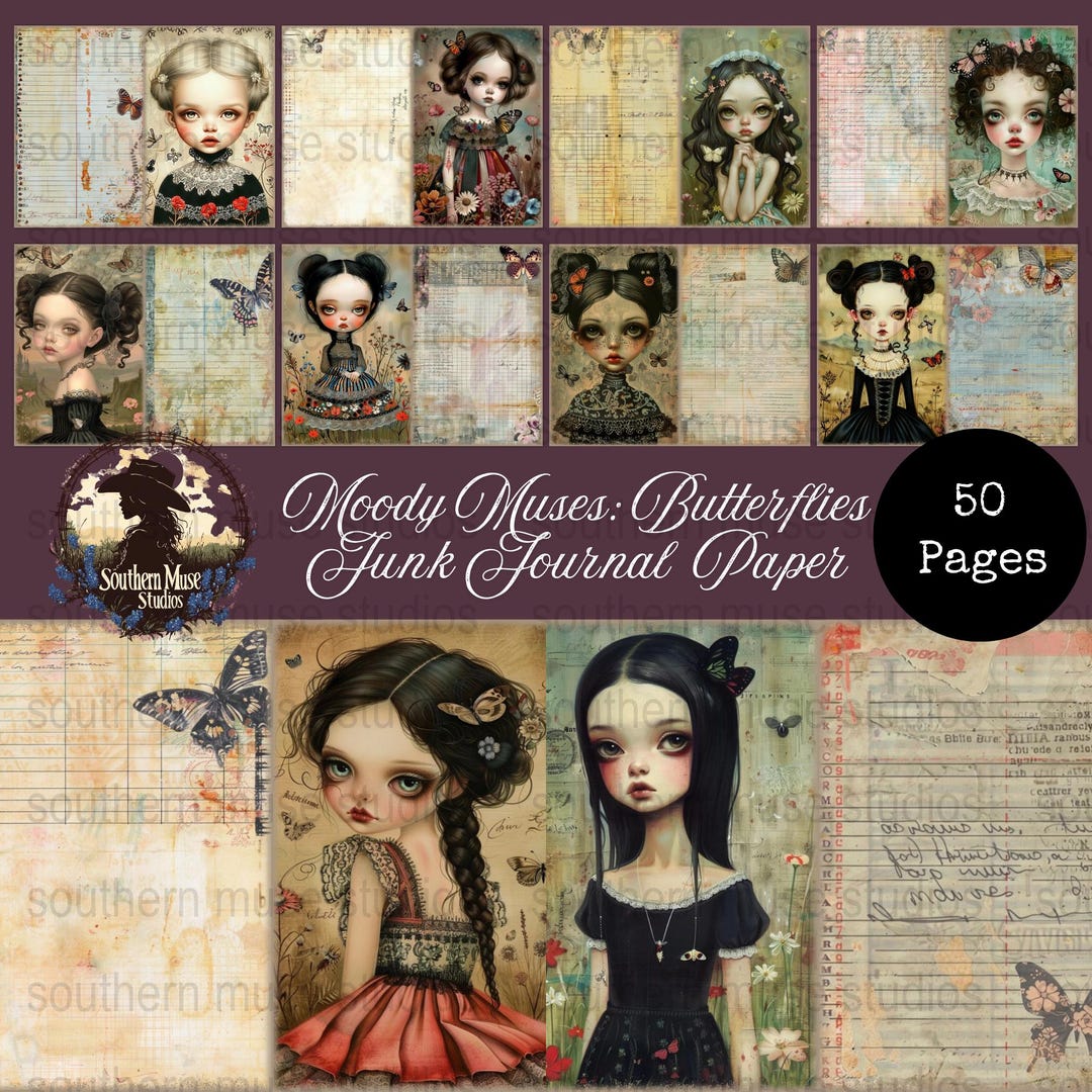 Moody Muse Digital Junk Journal Paper, Butterfly Girls Theme, Instant ...