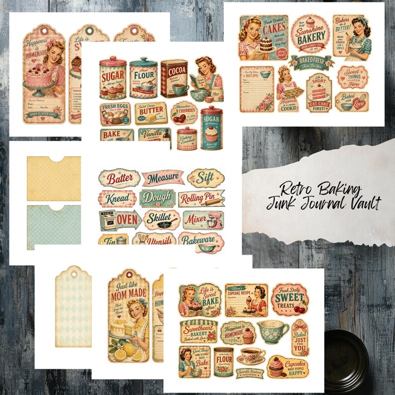Retro Baking Junk Journal Kit Digital Download, Vintage Kitchen Recipe ...
