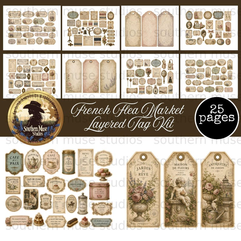 French Flea Market Digital Ephemera Kit, 25 Pages Printable Vintage ...