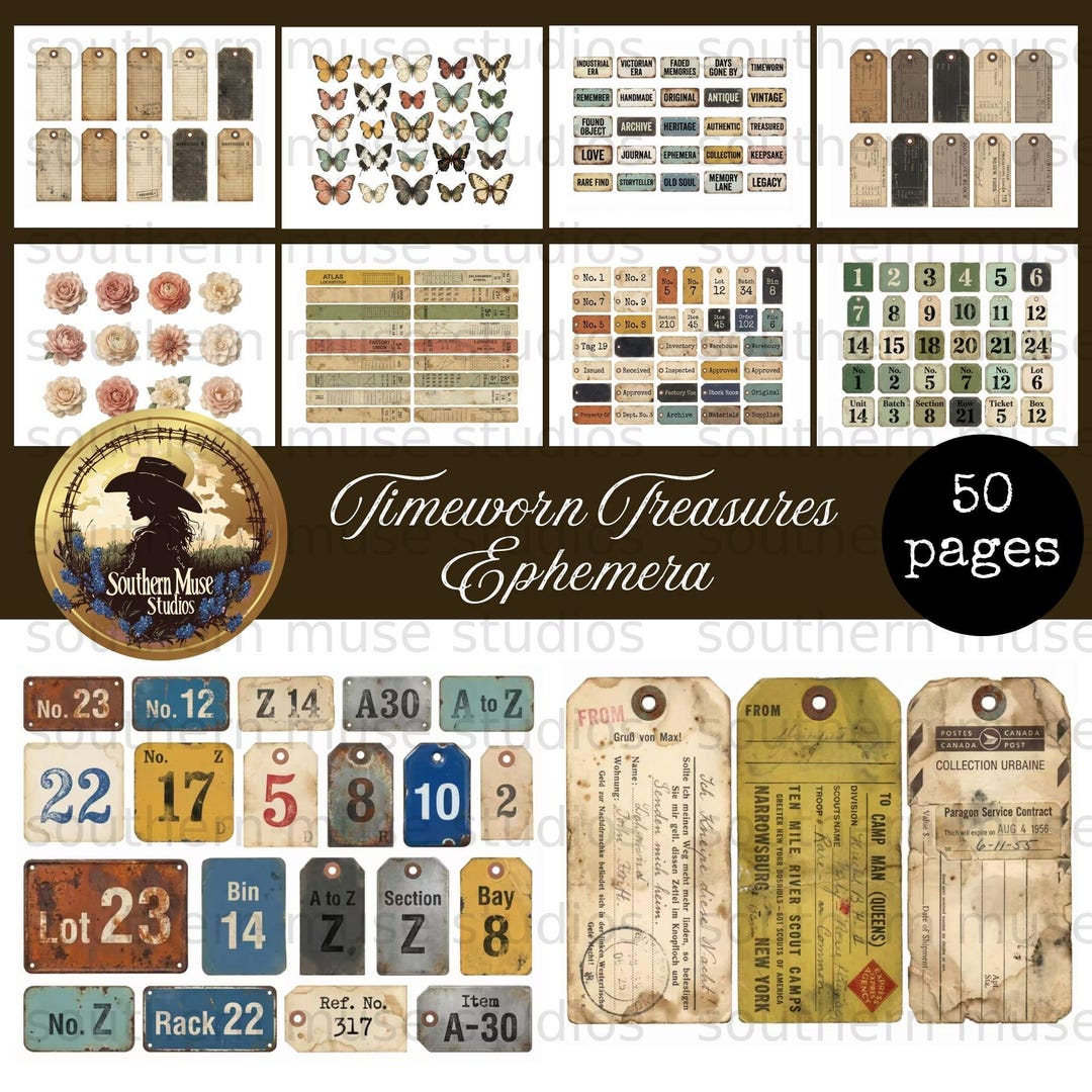 Junk Journal Paper Ephemera Digital, Scrapbook Embellishments, Vintage ...