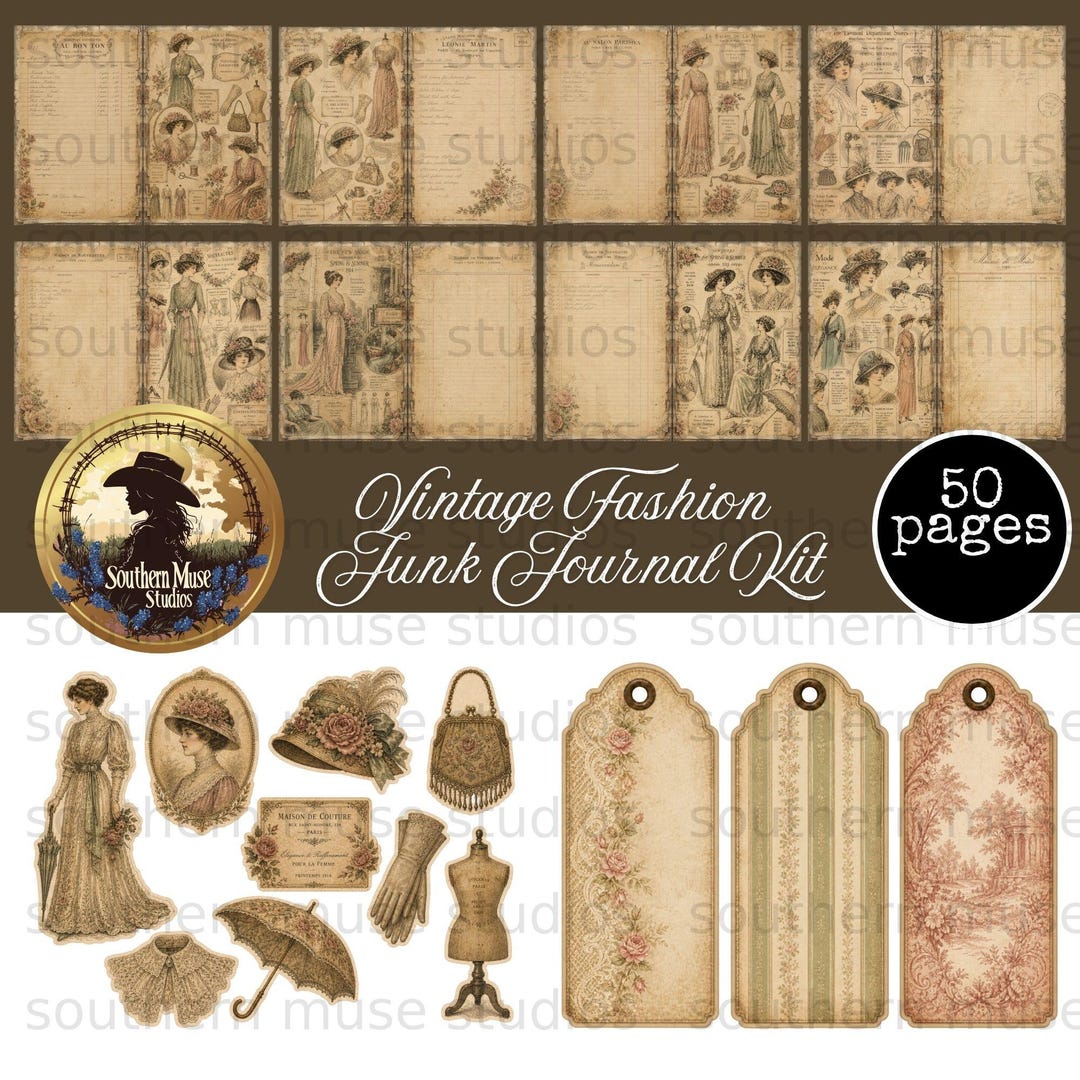 Vintage Fashion Junk Journal Digital Kit 50 Pages Printable Ephemera ...