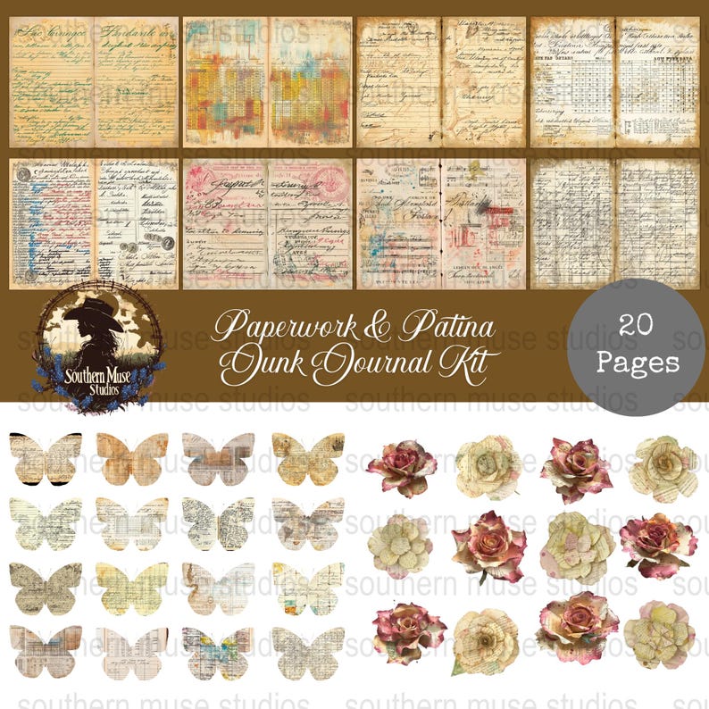 Junk Journal Kit Digital, Vintage Paper Ephemera, Collage Pages ...