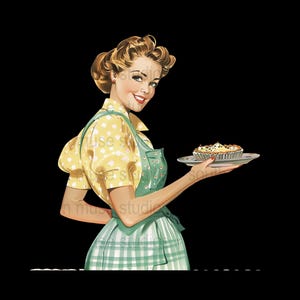 Retro Kitchen Baking Clipart, Digital Download, 50s Housewife, Vintage Image, Print Ready File, Kitchen Wall Art, Cupcake Lady