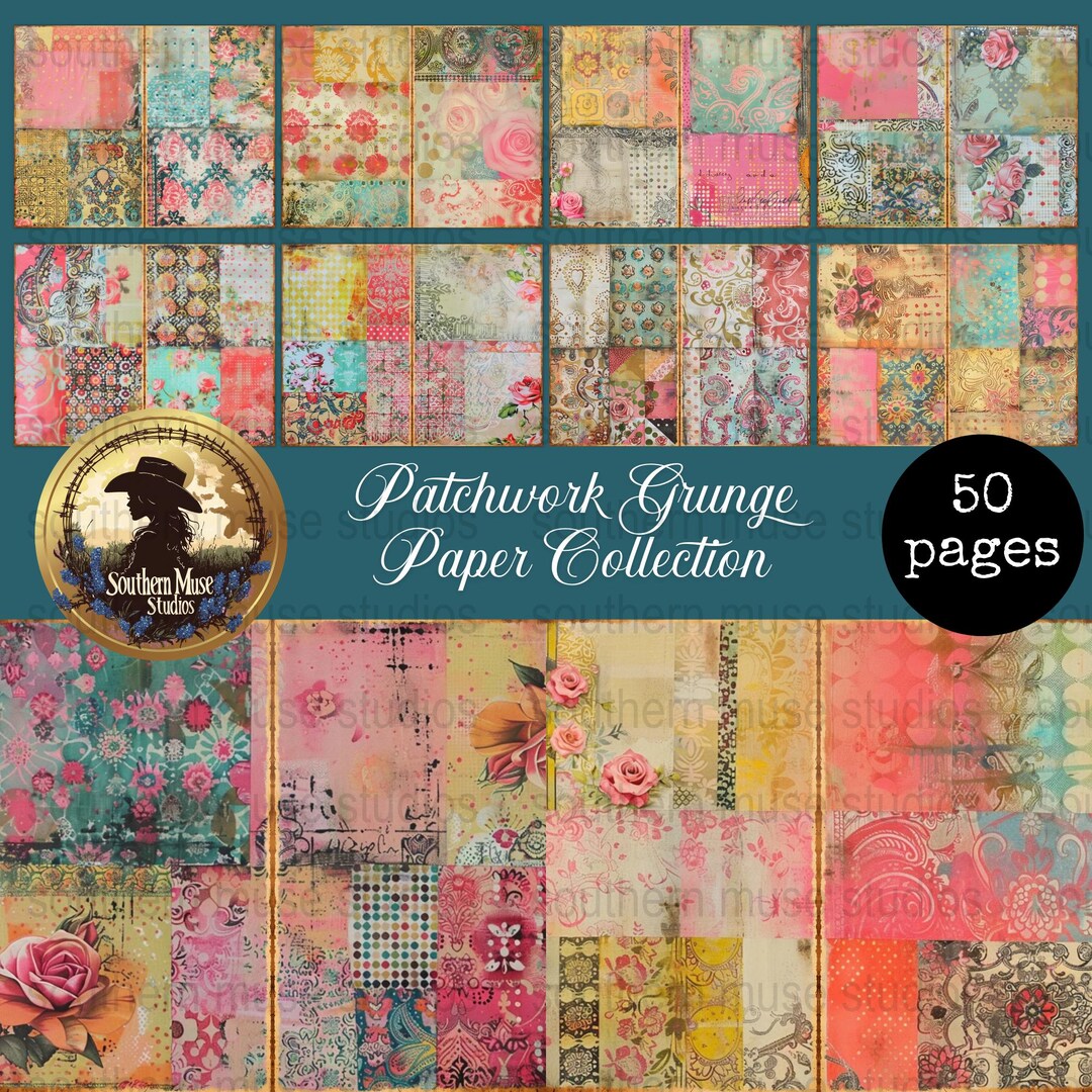 Junk Journal Digital Paper, Patchwork Grunge, Printable Scrapbook Paper ...
