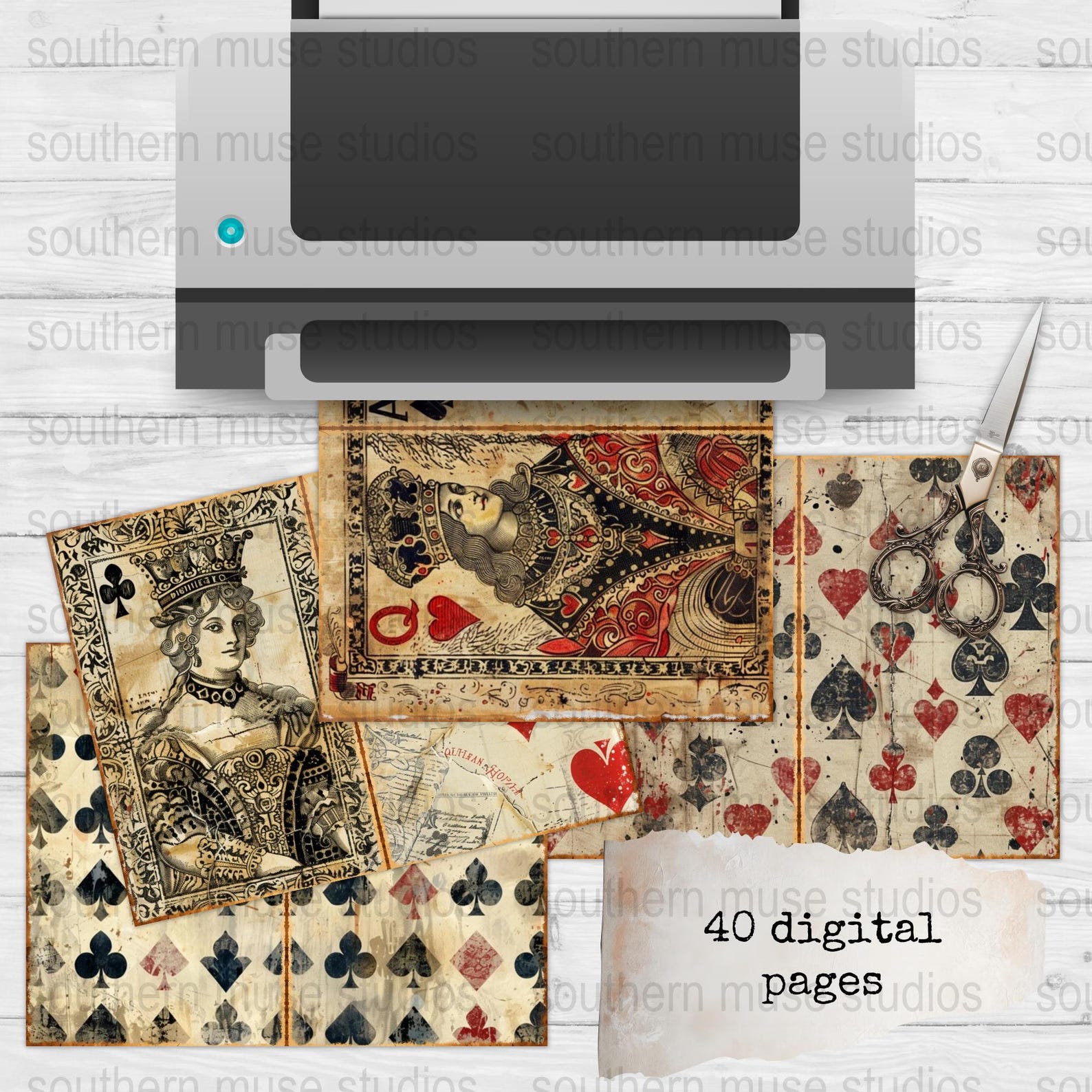 Vintage Playing Cards Digital, Junk Journal Kit, Instant Download, 40 ...