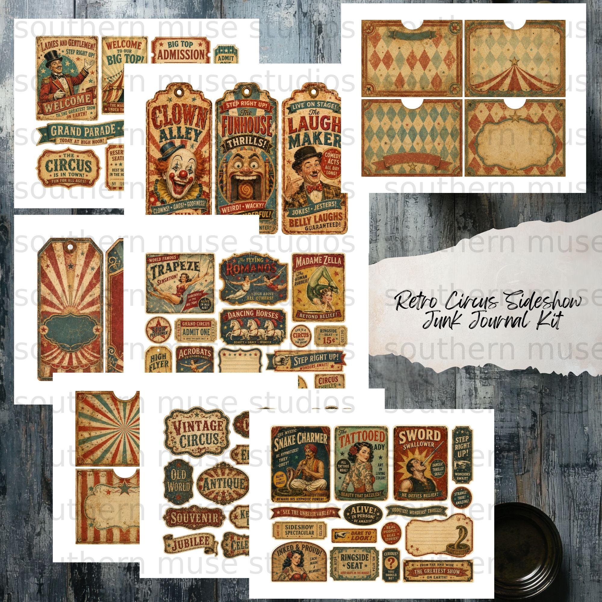 Retro Circus Sideshow Junk Journal Kit, 50 Pages Vintage Ephemera ...
