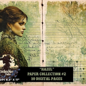 Hazel Digital Paper #2, Scrapbook Paper Pack, Vintage Woman, Junk Journal, Digital Collage Sheet, Printable Paper, 10 Pages, 8.5x11 inch