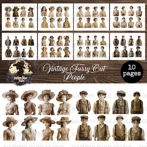 Vintage People Fussy Cut Digital, Printable Images, Collage Sheet Embellishments, Scrapbooking Ephemera, Paper Crafting Supply