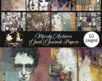 Moody Vintage Junk Journal Pages: Printable Ephemera, Scrapbook Paper (Digital Download, 50-Page PDF Pack)