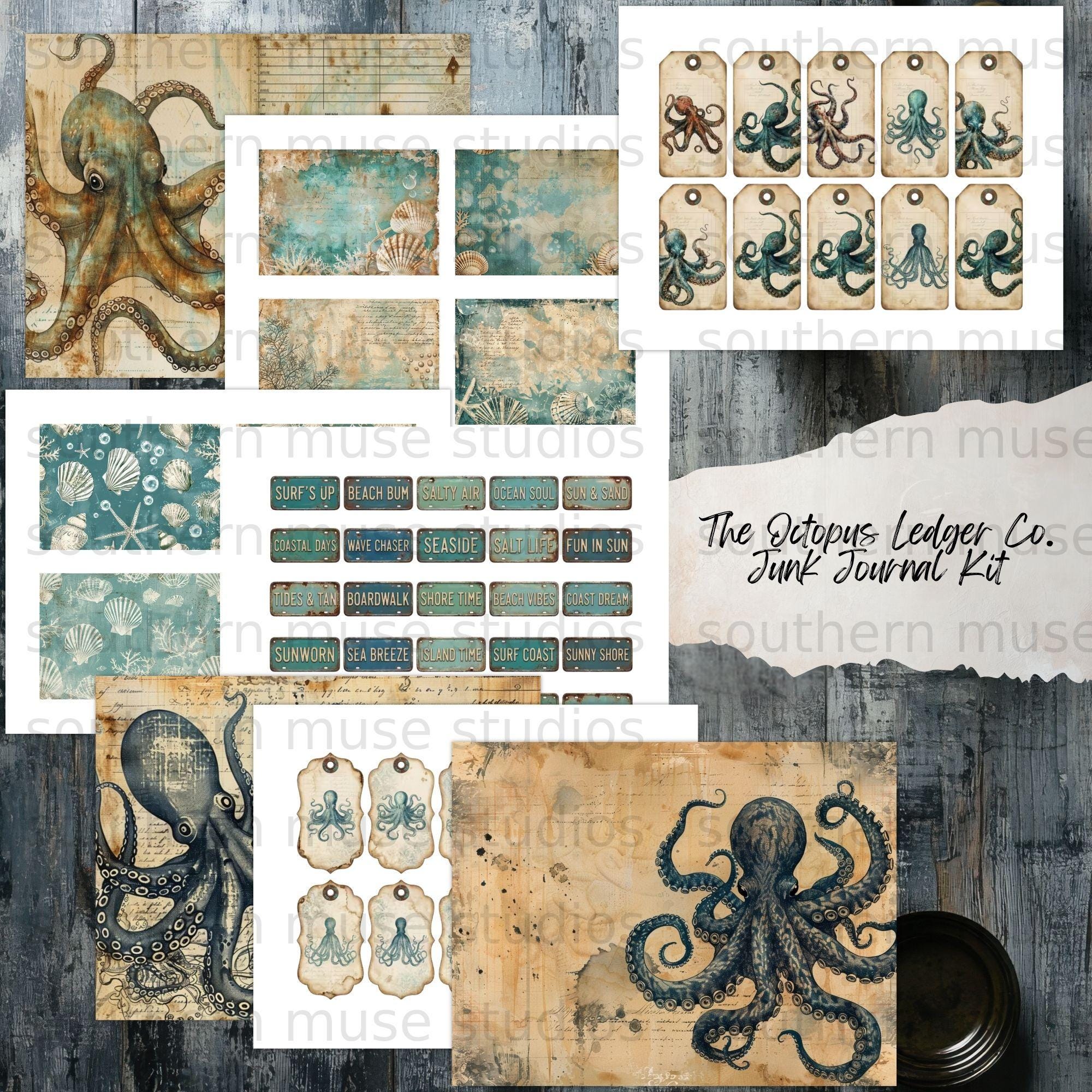 Octopus Digital Junk Journal Kit, Ocean Theme Paper, Ephemera ...