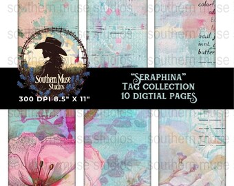 Seraphina Tag Collection Digital, Floral Cowgirl Tags, Scrapbook Ephemera, Journaling Tags, Printable Gift Tags, Craft Supplies