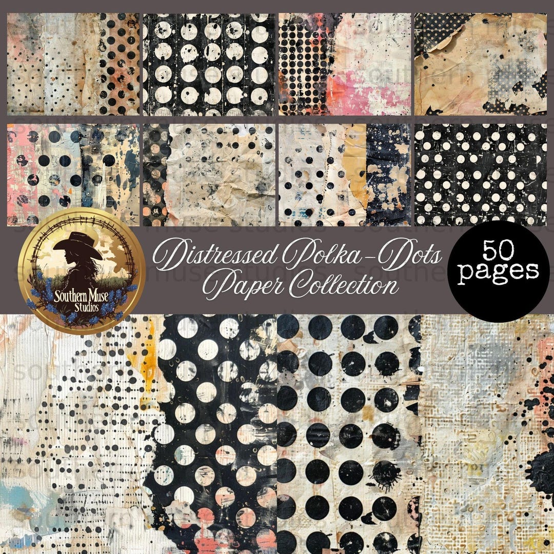 Distressed Polka Dot Grunge Textures | 50 Junk Journal Pages | Digital ...