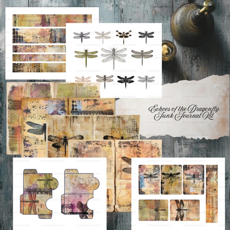 Dragonfly Junk Journal Kit, Digital Ephemera, Printable Papers, Tags ...