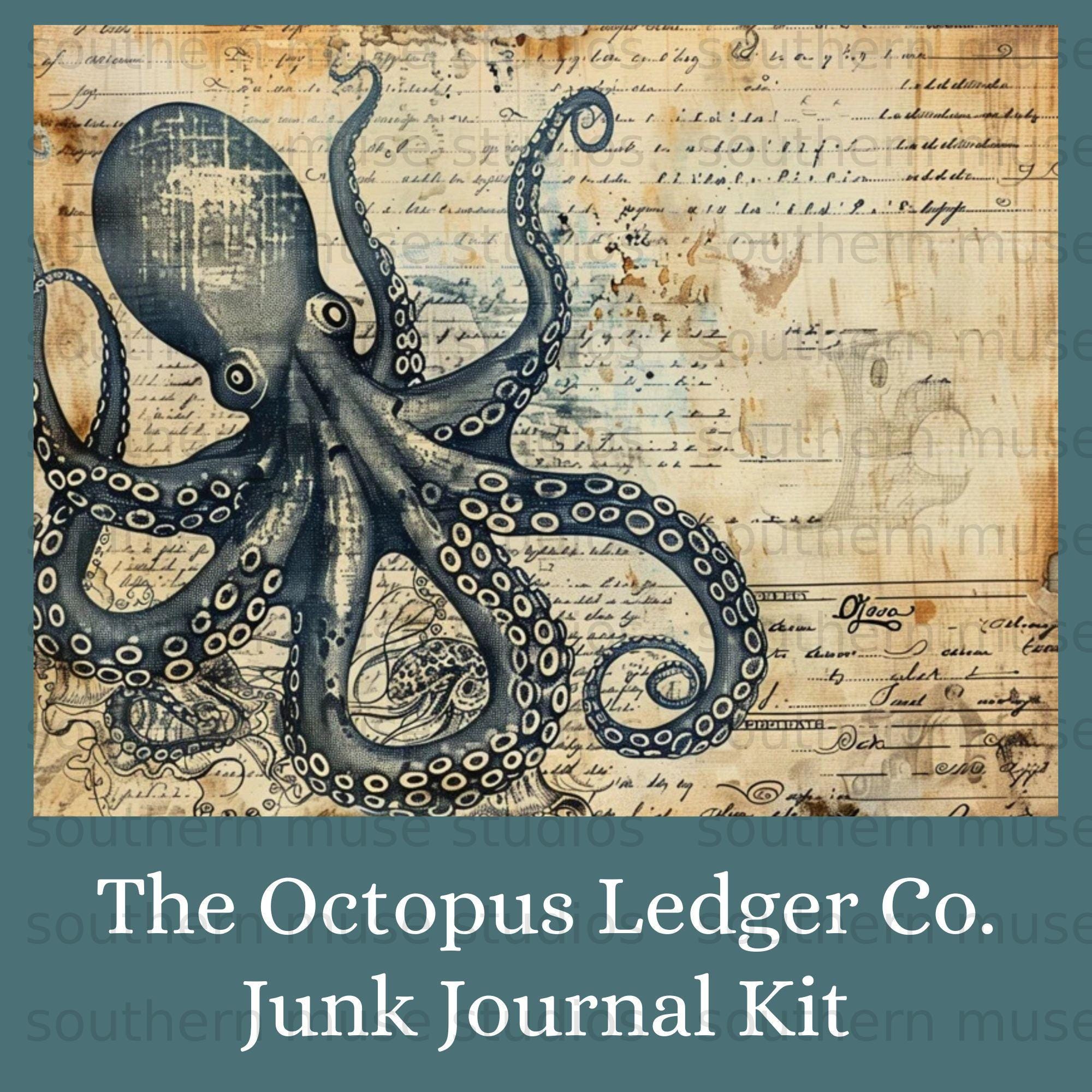 Octopus Digital Junk Journal Kit, Ocean Theme Paper, Ephemera ...