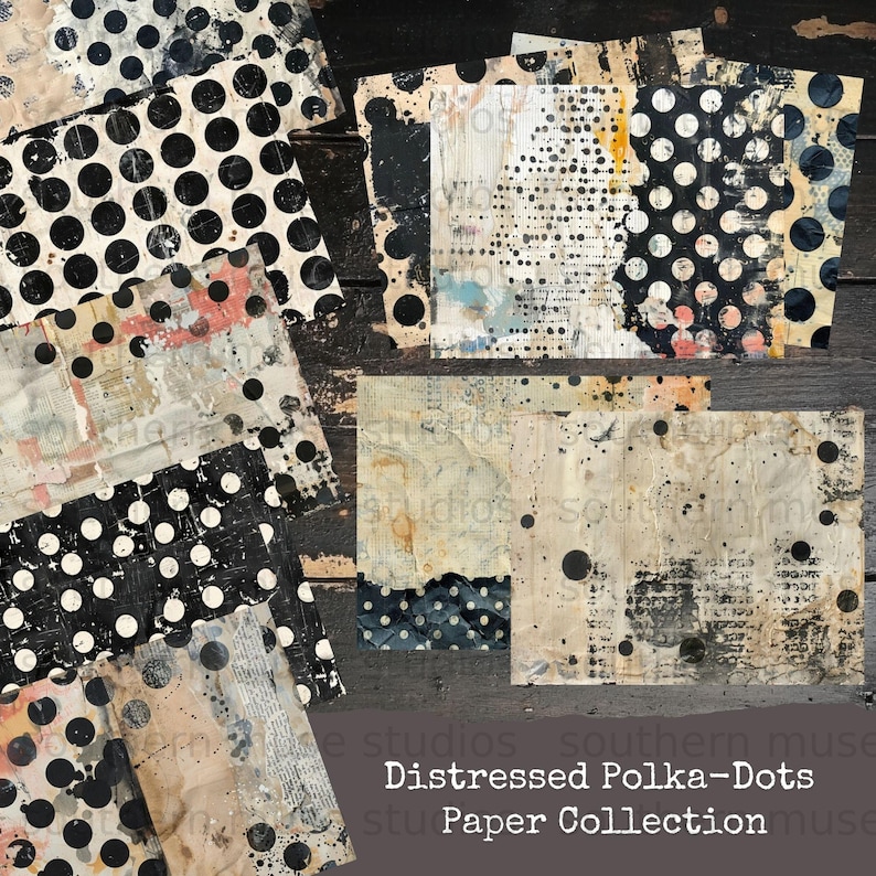 Distressed Polka Dot Grunge Textures | 50 Junk Journal Pages | Digital ...