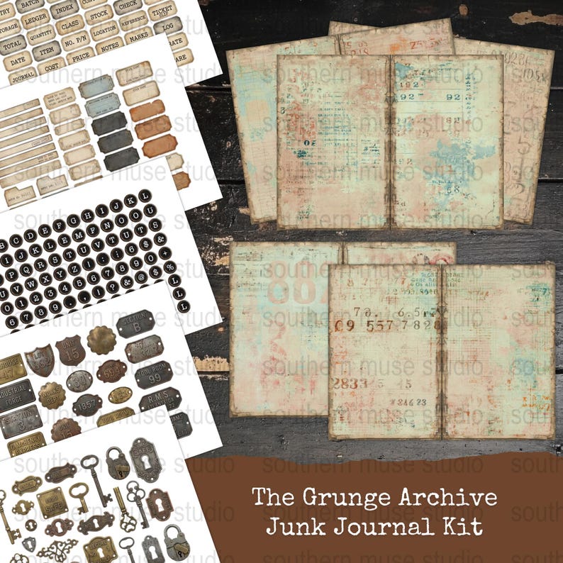 Grunge Junk Journal Digital Kit, Archive Ephemera, 50 Pages, Instant ...