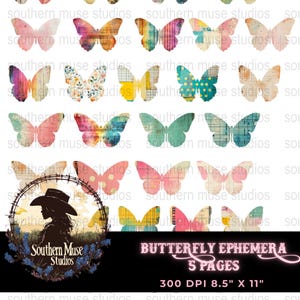 Butterfly Clipart Vintage Digital Download, Scrapbook & Junk Journal Butterflies, Printable Digital Paper Set