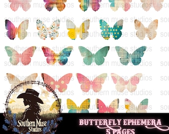 Butterfly Clipart Vintage Digital Download, Scrapbook & Junk Journal Butterflies, Printable Digital Paper Set