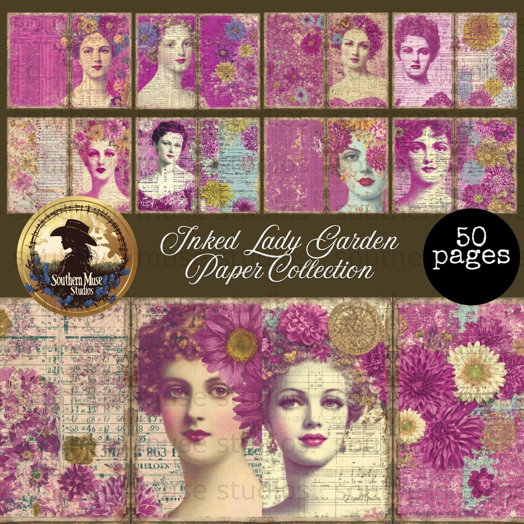 Junk Journal Digital Paper Pack, 50 Vintage Floral Ladies Ephemera Kit ...