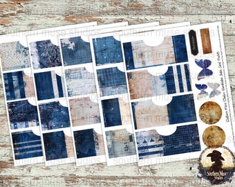 Blue Indigo Pockets for Junk Journals, Scrapbooking Digital, Card, Tag Paper, Collage Sheet, Ephemera, Printable Download, Steampunk
