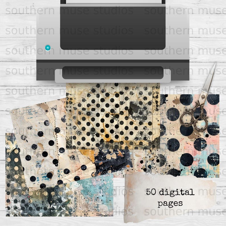 Distressed Polka Dot Grunge Textures | 50 Junk Journal Pages | Digital ...