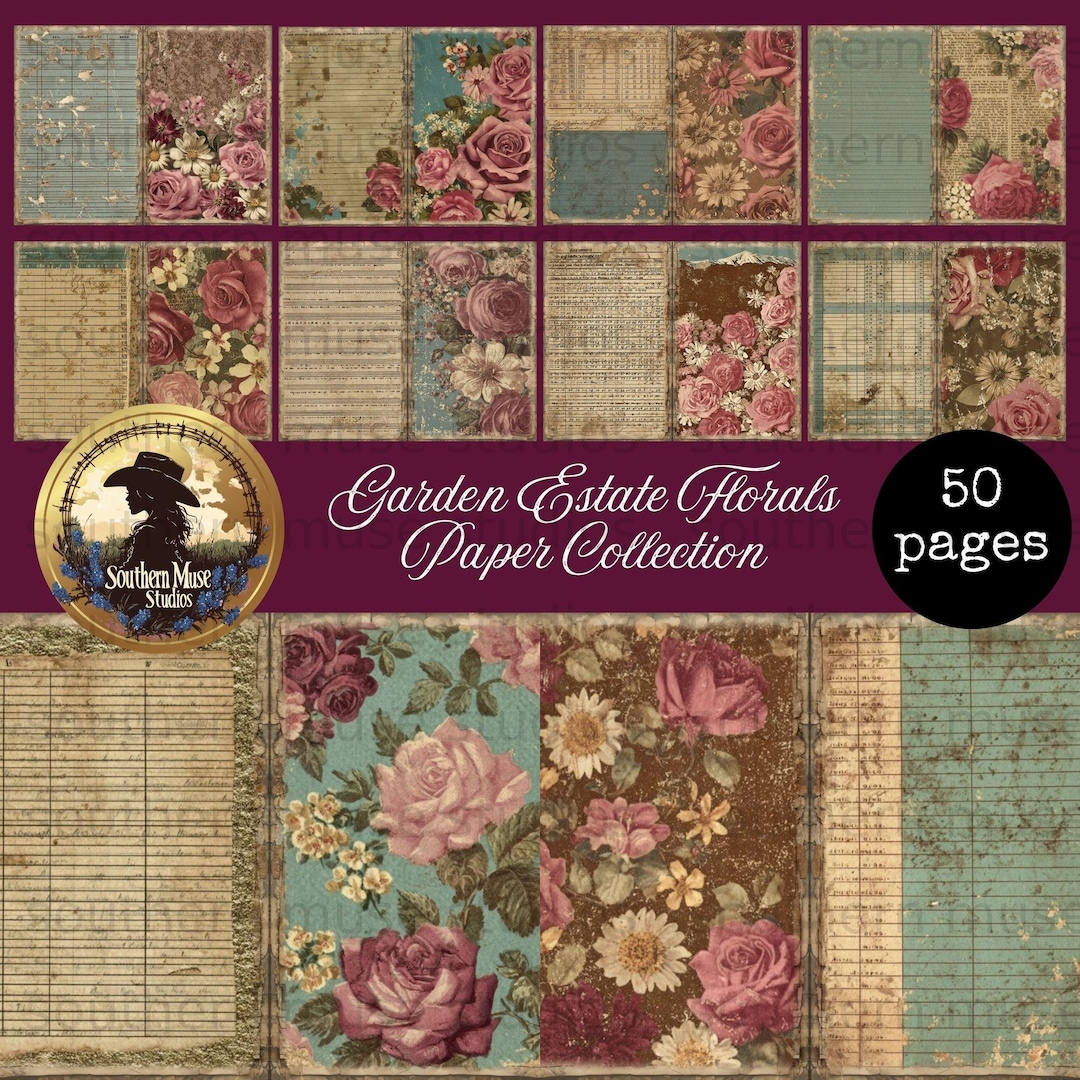 Vintage Roses Junk Journal Digital Paper, Shabby Chic Floral Scrapbook ...
