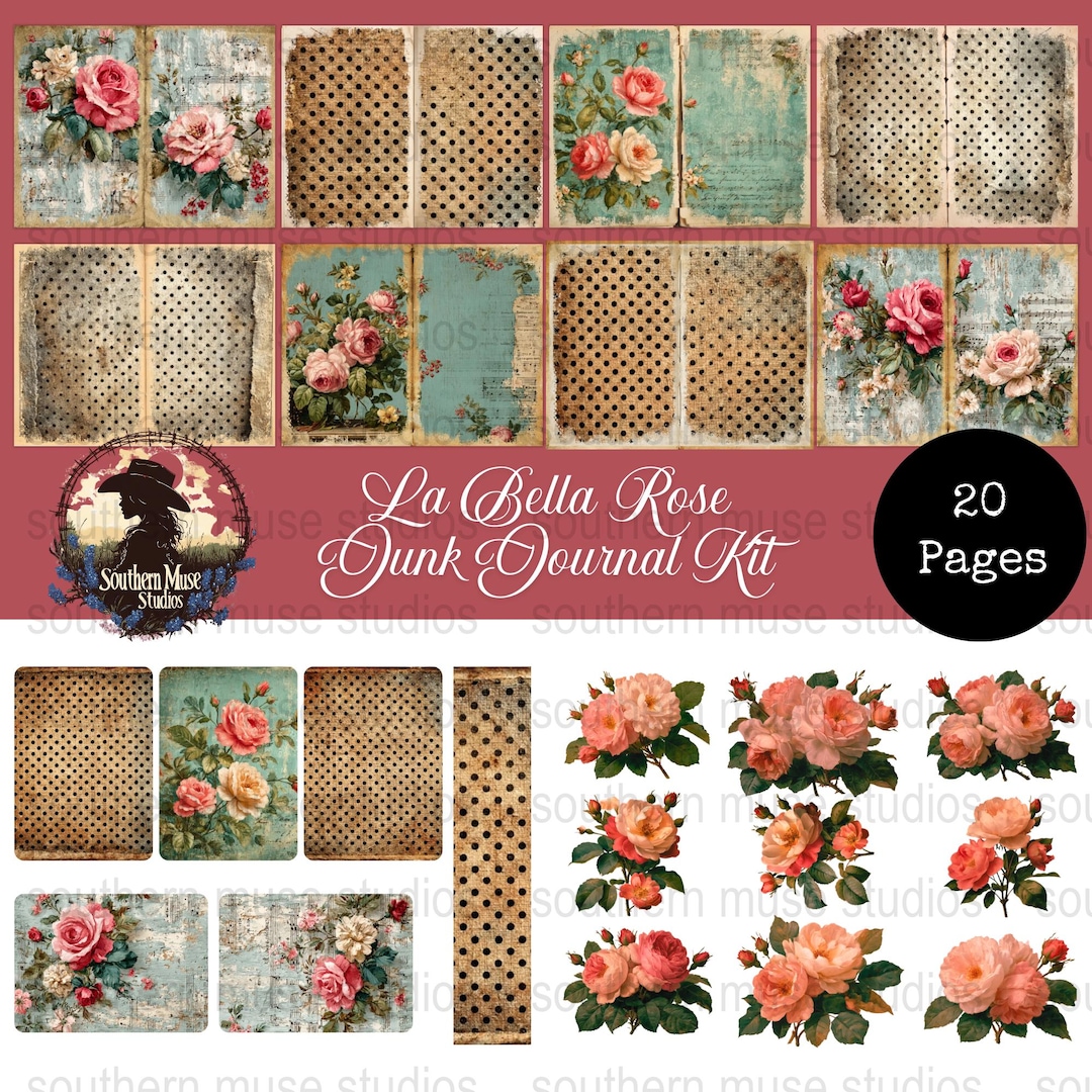 Rose Junk Journal Kit, Floral Candle Image, Digital Download, Printable ...