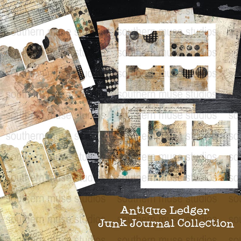 Antique Ledger Digital Junk Journal Kit, Printable Papers, Collage ...
