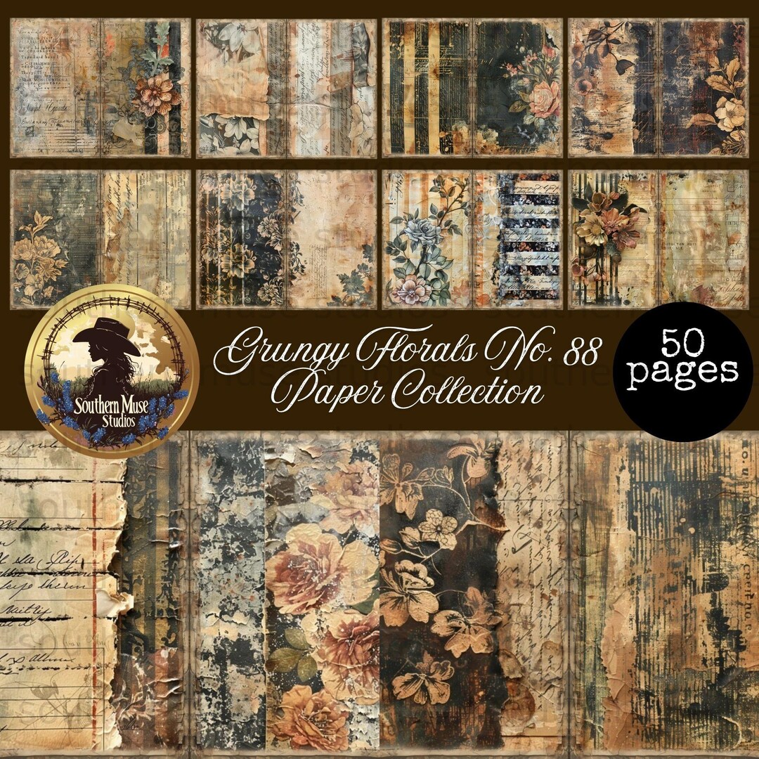 Grungy Floral Digital Paper 50 Pages Junk Journal Kit, Vintage ...