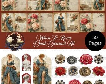 Kit de diario basura de Roma, descarga digital, efímeras vintage, papel para álbumes de recortes, hojas de collage imprimibles, etiquetas, bolsillos, tarjetas, kit digital vintage