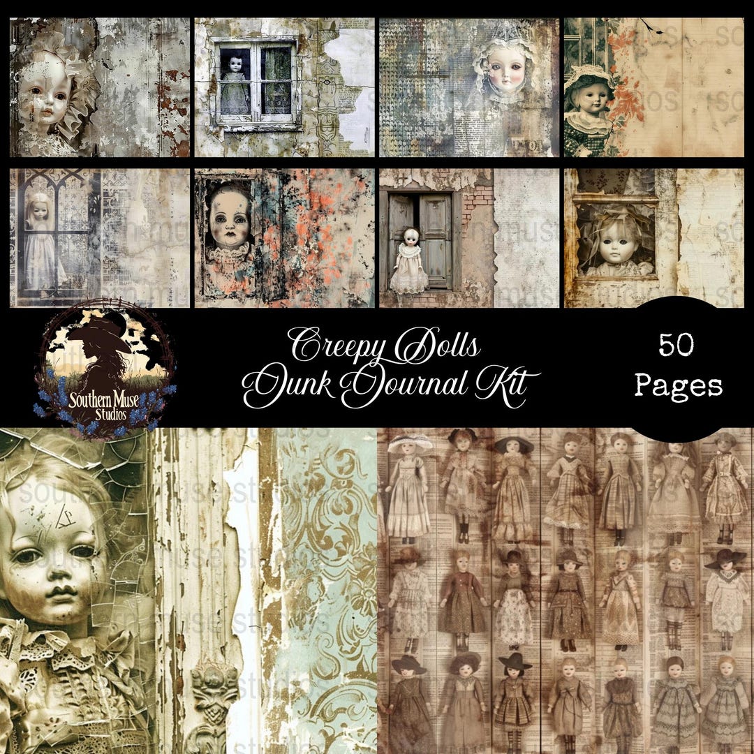 Creepy Dolls Junk Journal Kit, 50 Digital PDF Pages, Printable Paper ...
