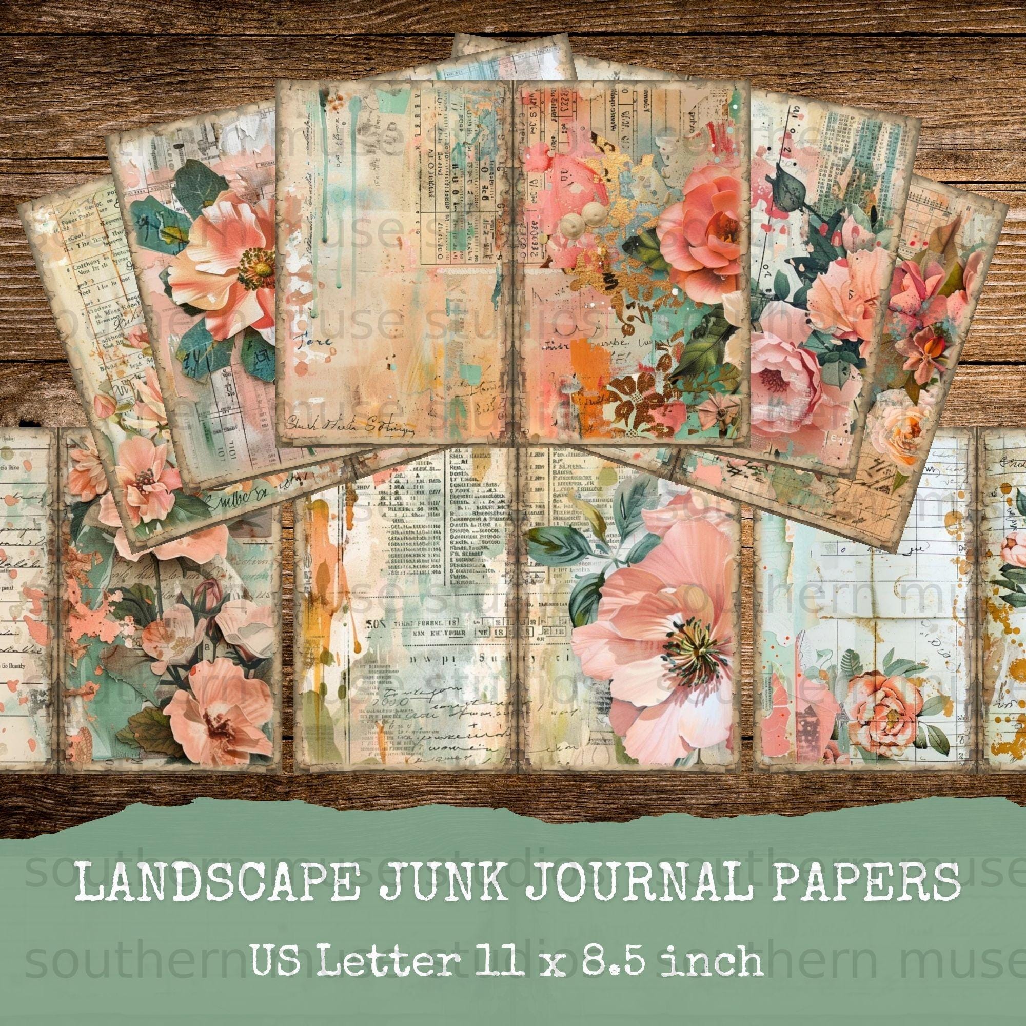 Vintage Floral Junk Journal Digital Paper Kit, Shabby Chic Botanical ...