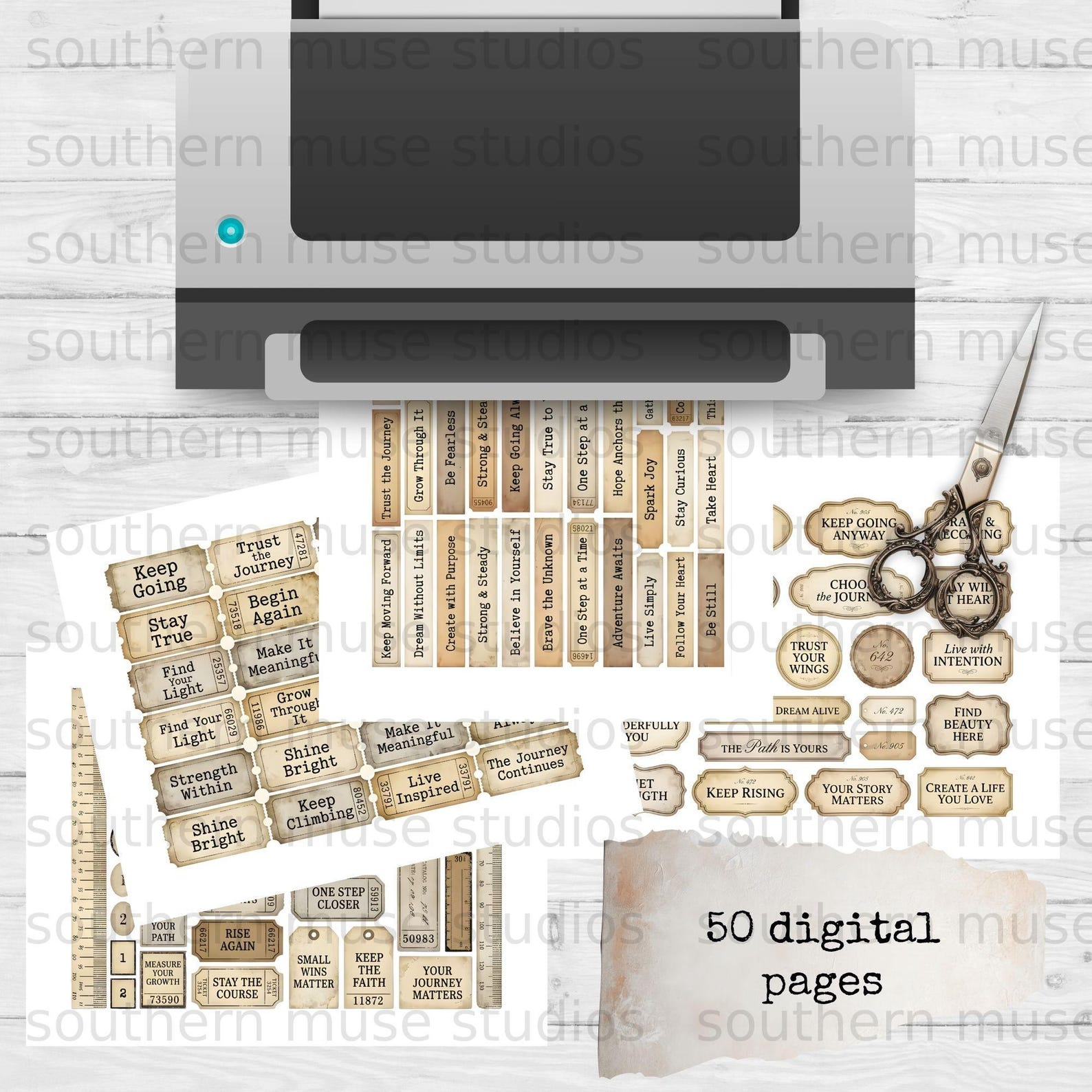Digital Junk Journal Ephemera Kit, Vintage Collage Tags, Aged Paper ...
