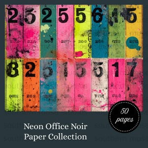 Neon Numbered Paper Collection, Colorful Paper Pack, Office Supplies, Scrapbooking Sheets, Art Journaling, Craft Paper Set, 50 Pages