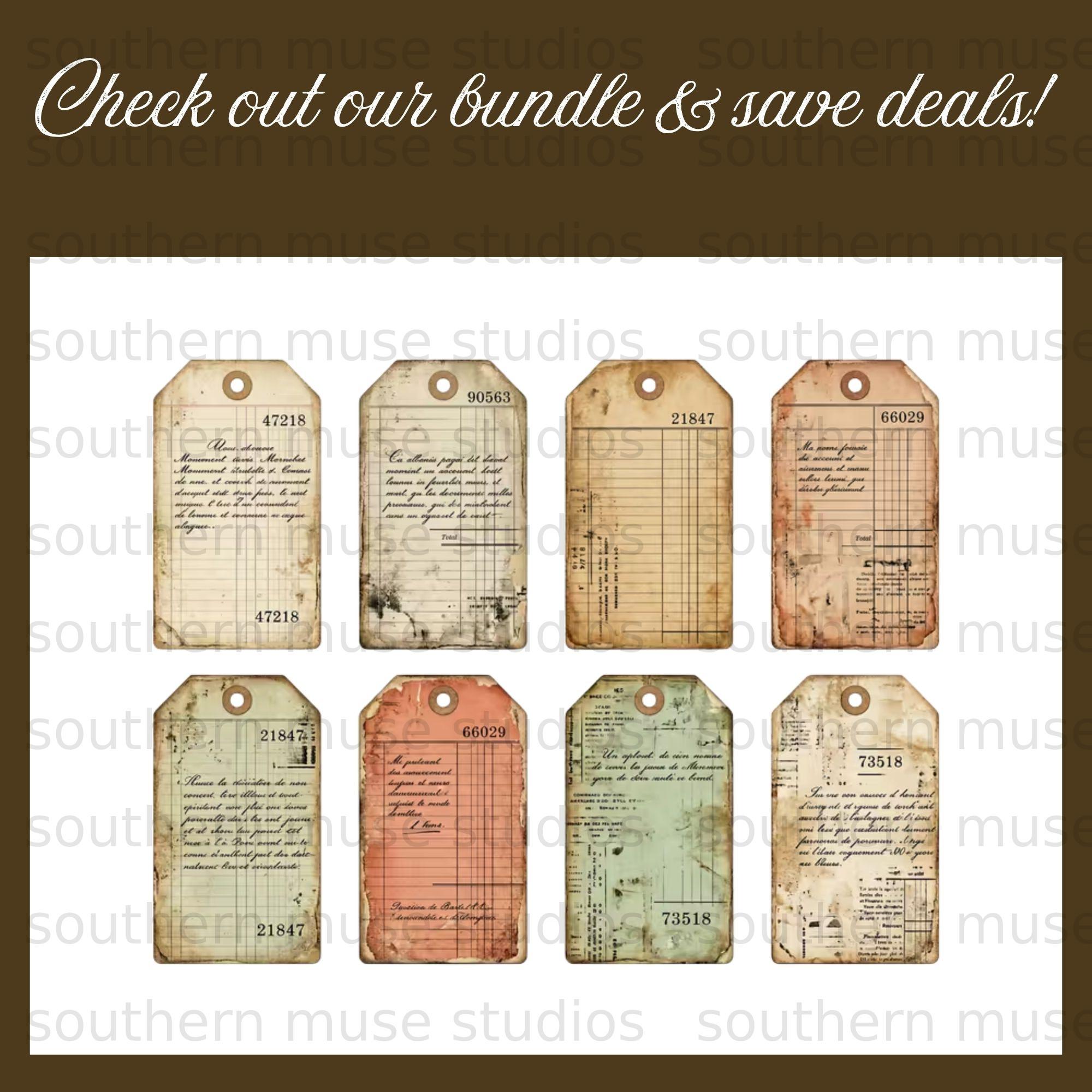 Digital Junk Journal Ephemera Kit, Vintage Collage Tags, Aged Paper ...