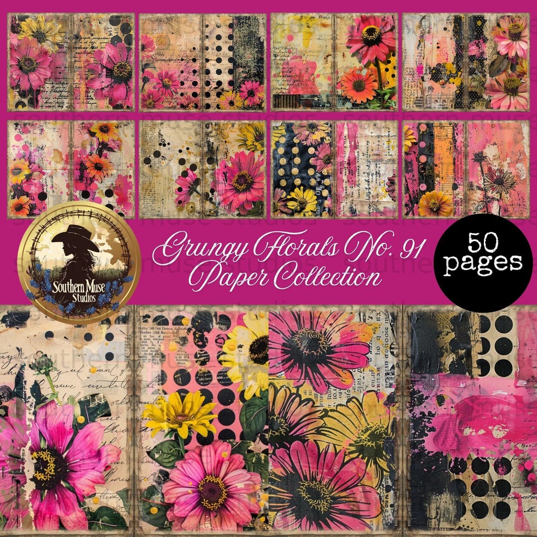 Grungy Floral Junk Journal Digital Paper Kit - 50 Pages Distressed ...