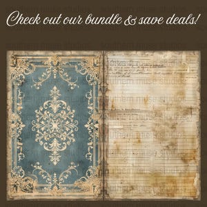 Vintage Damask Journal Paper, Printable Antique Scrapbooking Pages, Distressed Old Papers, Craft Supplies, Digital Download, Elegant Design