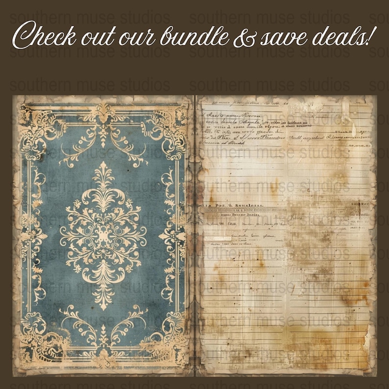 Vintage Damask Journal Paper, Printable Antique Scrapbooking Pages, Distressed Old Papers, Craft Supplies, Digital Download, Elegant Design