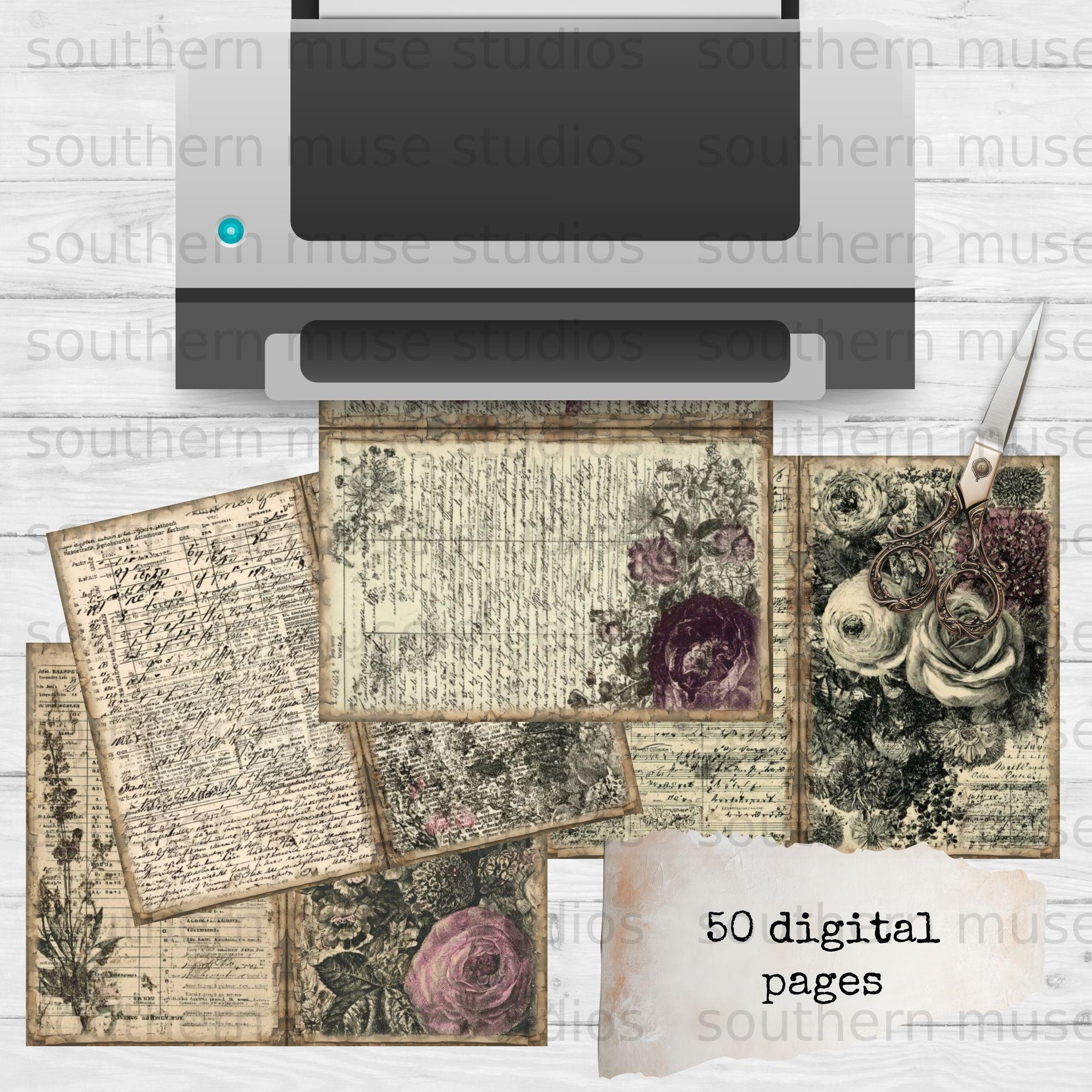 Victorian Diary Digital Papers, 50 Junk Journal Pages, Vintage Rose ...