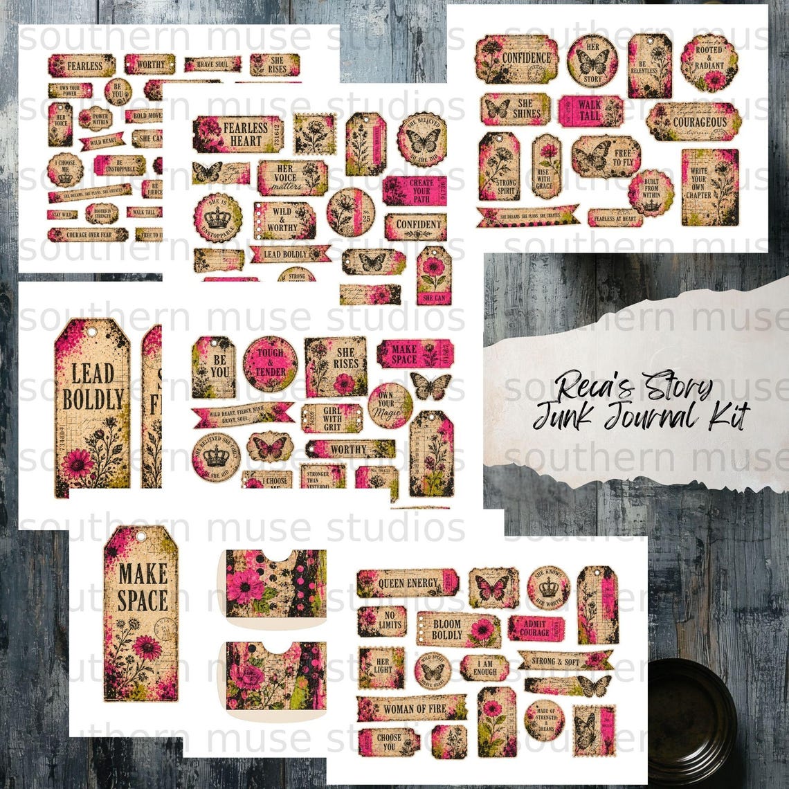 Junk Journal Kit Digital Paper, Vintage Botanical Scrapbook Pages ...