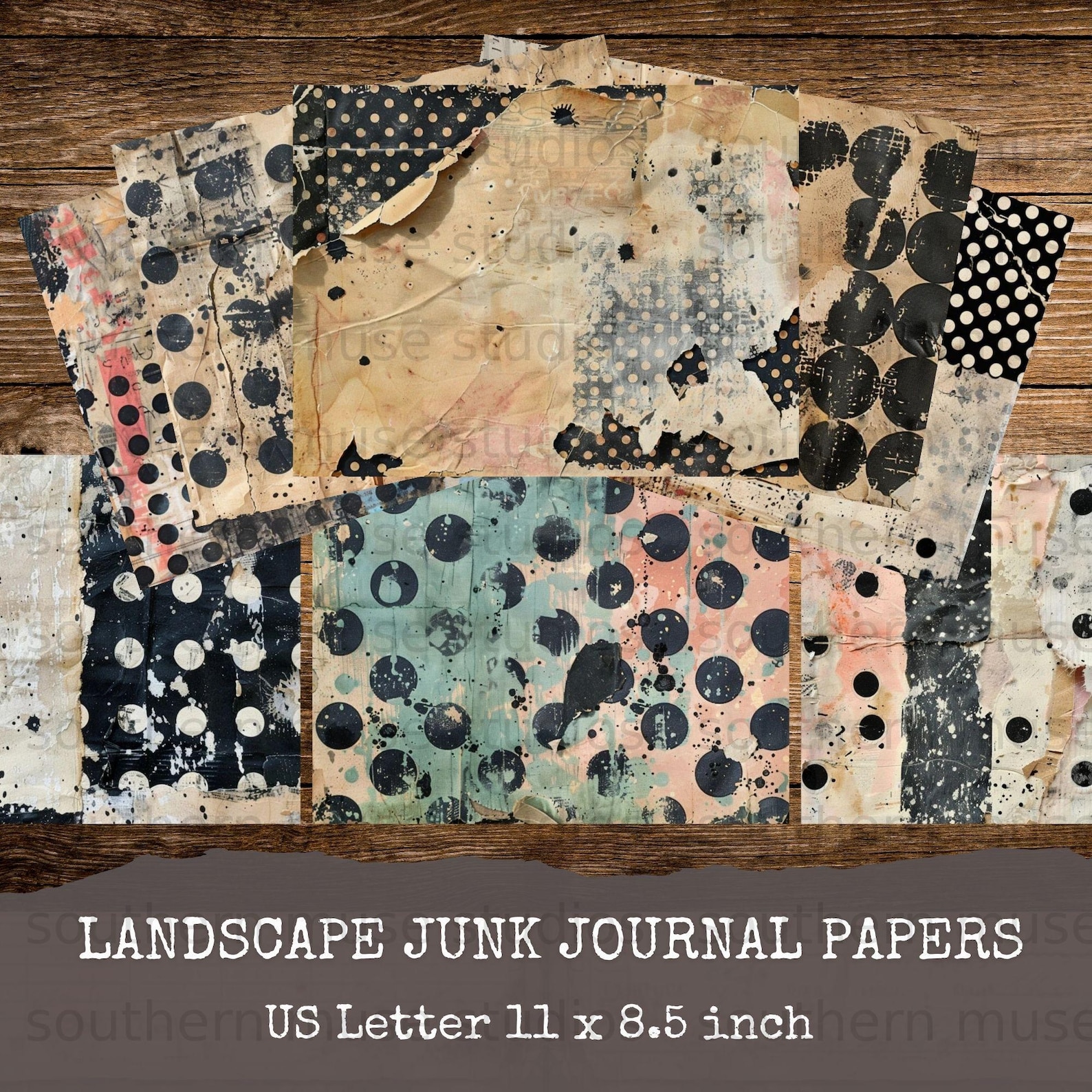 Distressed Polka Dot Grunge Textures | 50 Junk Journal Pages | Digital ...