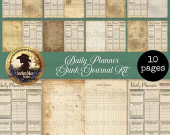 Digital Planner, Junk Journal Kit, Daily Planner Printable, Vintage Planner, Planner Inserts, Planner Pages, Journal Kit, 10 Pages, digikit