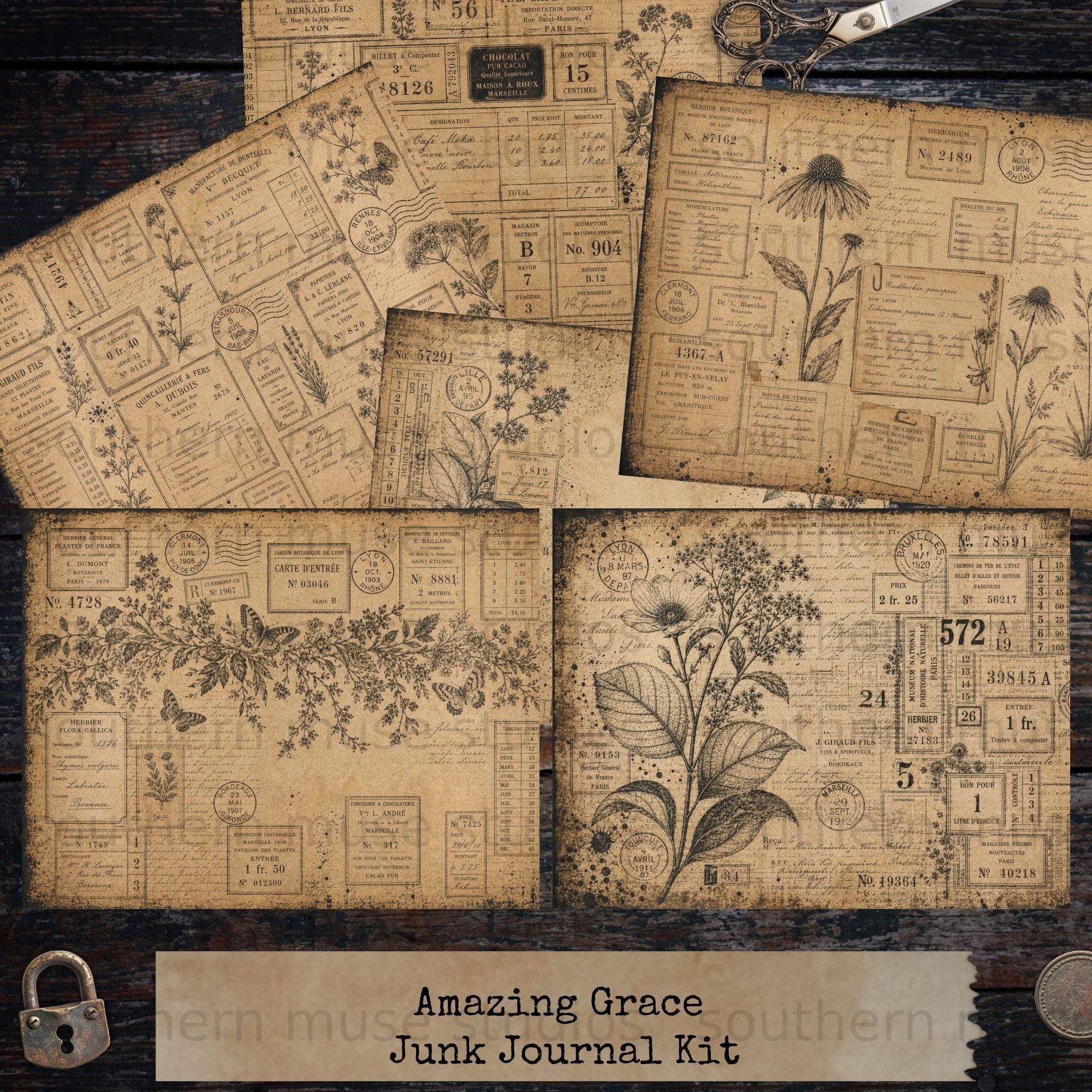 Vintage Junk Journal Kit Digital, Scripture, Botanical Ephemera Pack ...