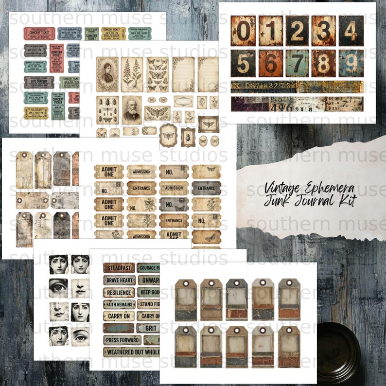 Vintage Ephemera Junk Journal Kit, 50 Page Digital Download, Scrapbook ...