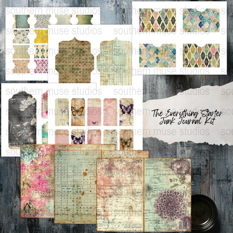 Junk Journal Digital Kit, 80 Pages, Beginner Scrapbook Supplies ...