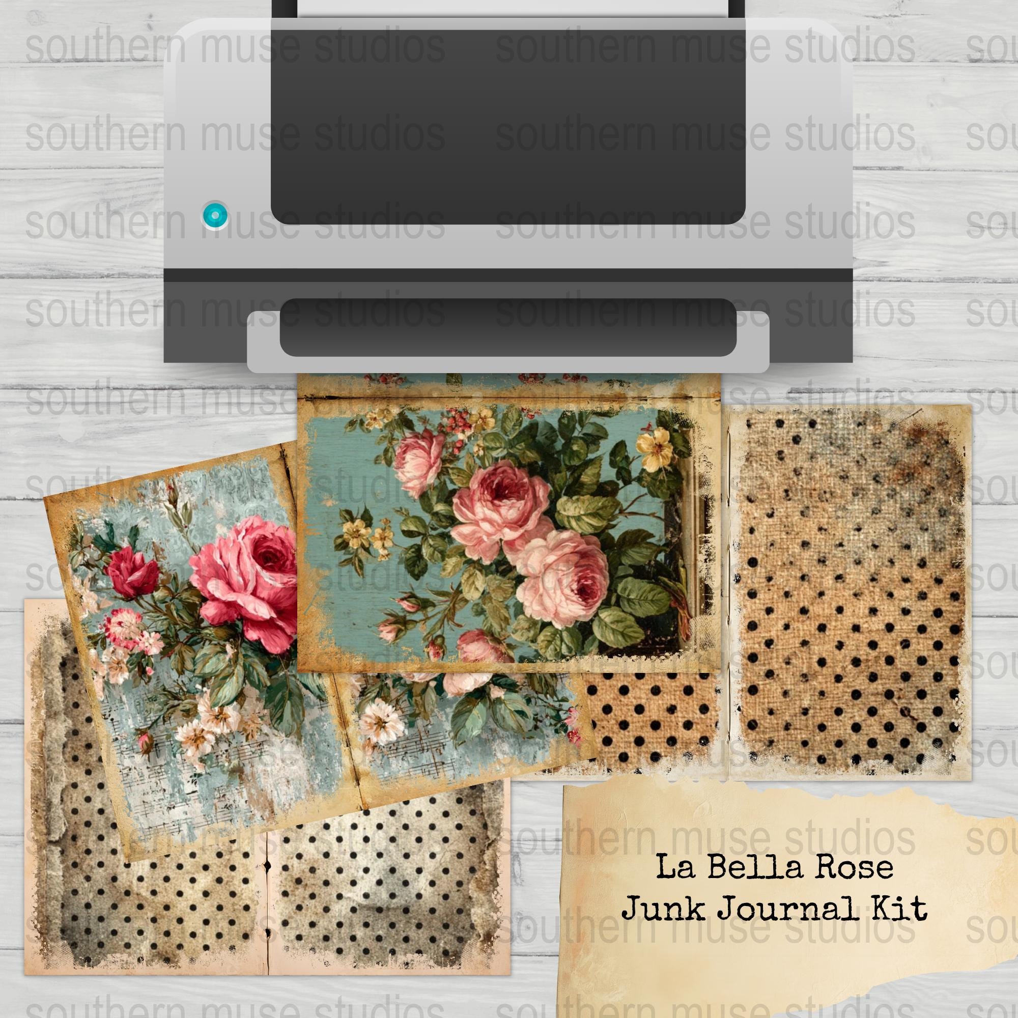 Rose Junk Journal Kit, Floral Candle Image, Digital Download, Printable ...