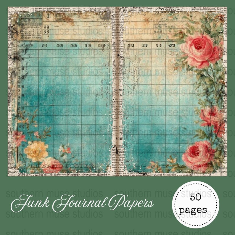 Vintage Floral and Map Digital Paper, Junk Journal Supplies, 12x12 Scrapbooking Printable Background, Craft Pages, Decoupage Artwork
