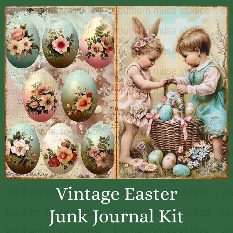 Vintage Easter Junk Journal Kit, Digital Download, Scrapbook Paper ...
