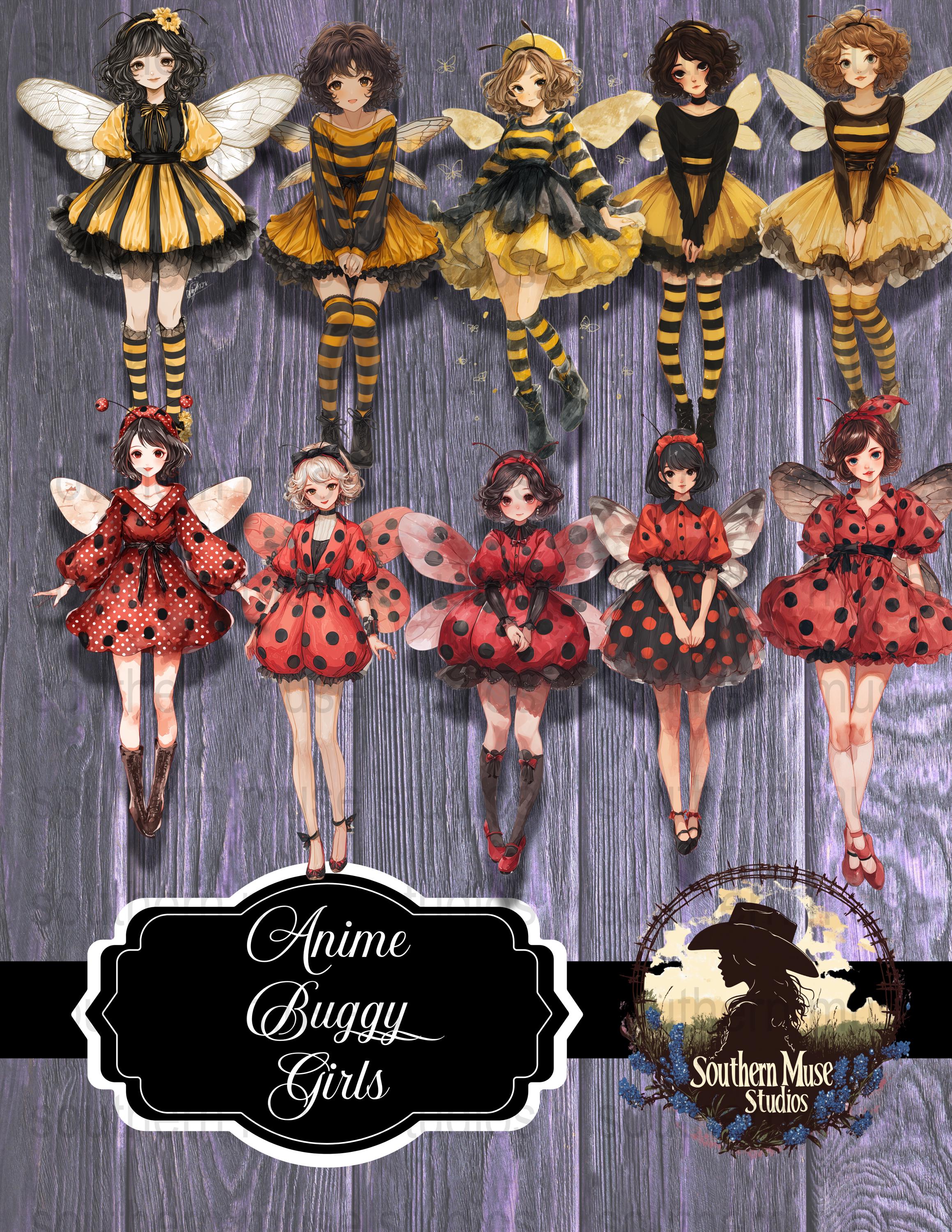 Cute Girl Clipart, Anime Insect Girl, Ladybug & Honeybee Characters ...